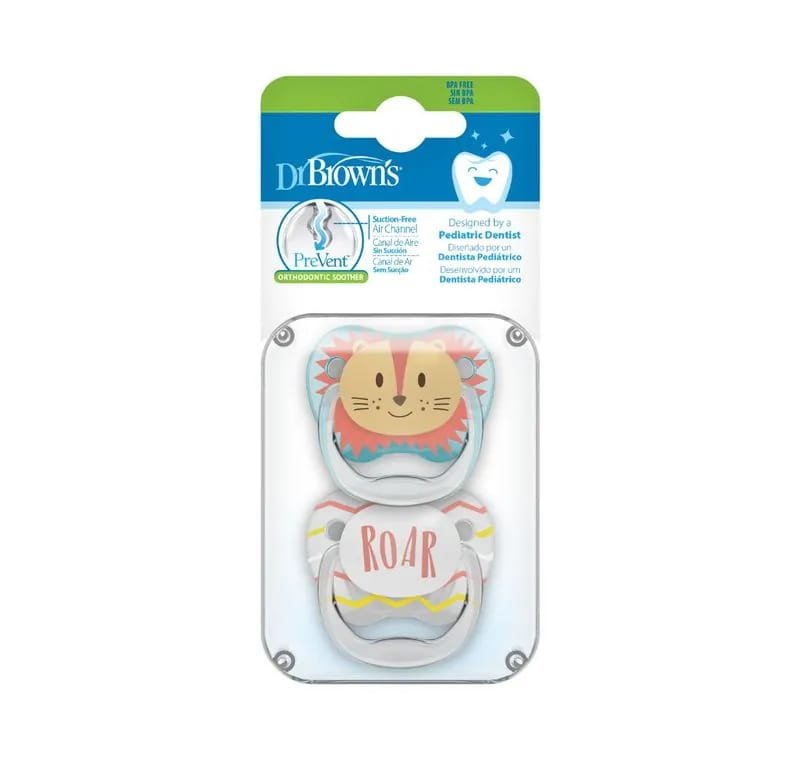 Babylab-drbrowns-PreVent PRINTED SHIELD Pacifier - Stage 1, Boy Animal Faces, 2-Pack