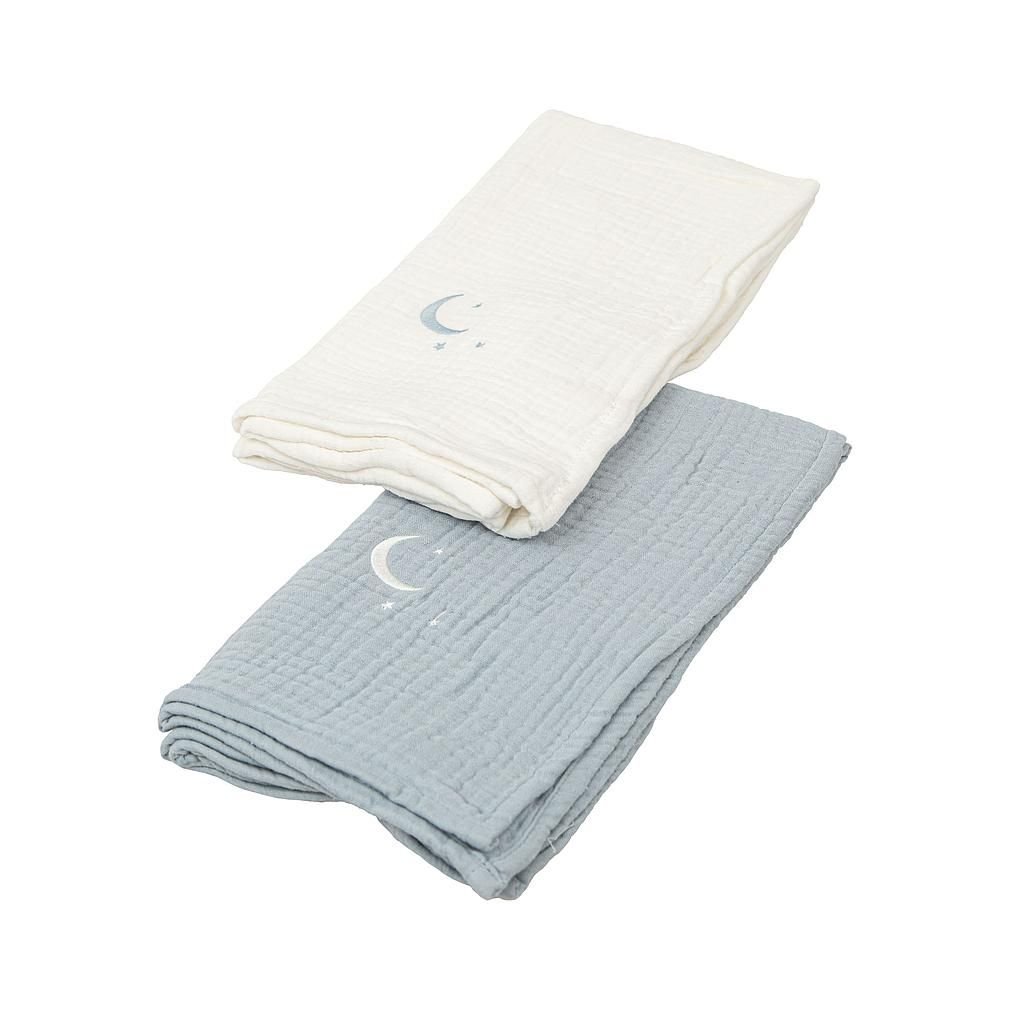 babylab-bimbidreams-lot de 2 set de langes en gaze de coton bleu